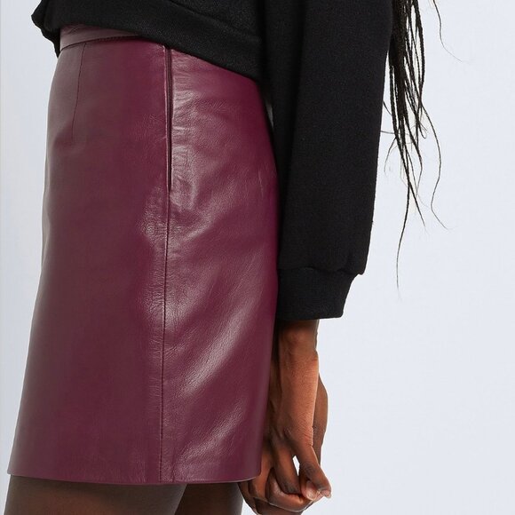 Lambskin Italian Leather Miniskirt - Wine - Picture 4 of 7